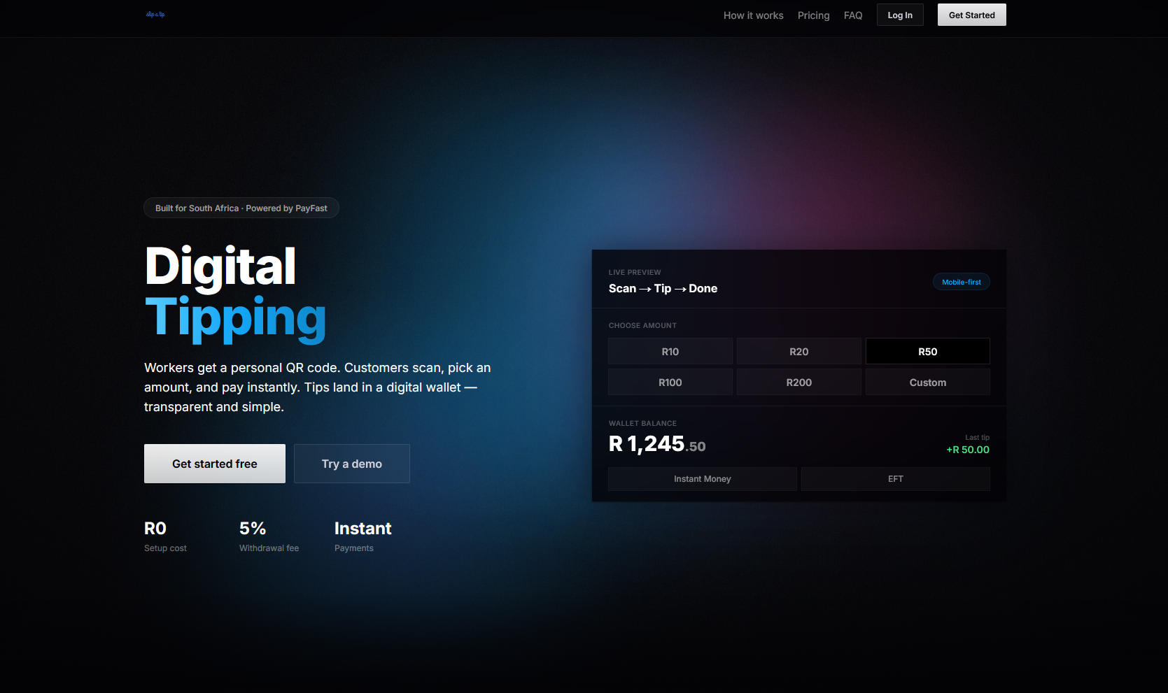 Slip a Tip — Node.js · Fintech · Digital Tipping