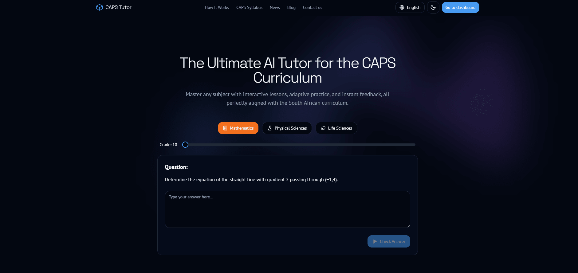 CAPS Tutor project interface