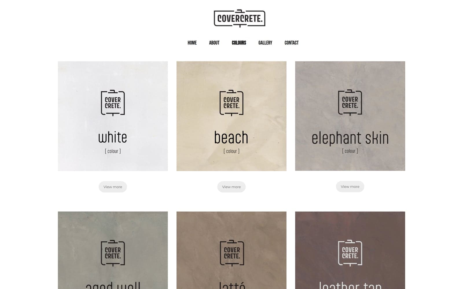 Covercrete colour-selection grid with named concrete-finish swatches