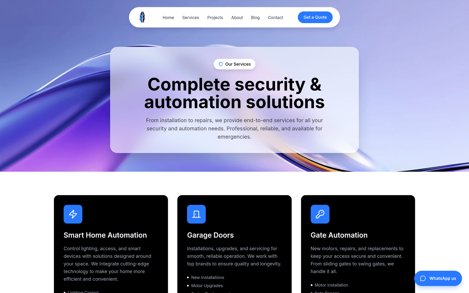 Featherbleu service cards for smart-home automation, garage doors and gate automation