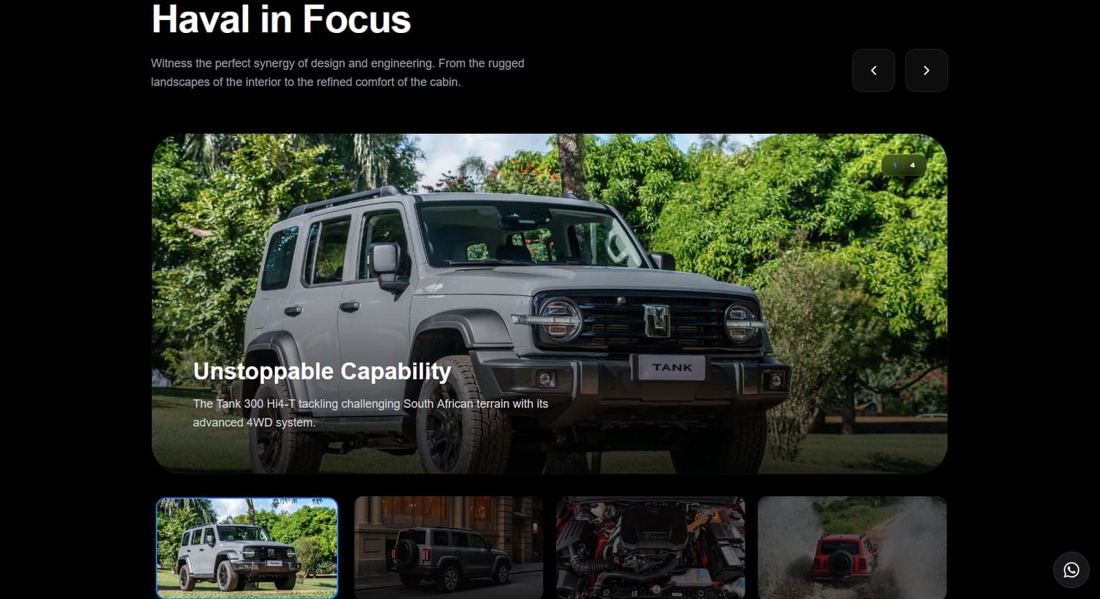 Haval vehicle showcase with a featured off-road vehicle and image thumbnails
