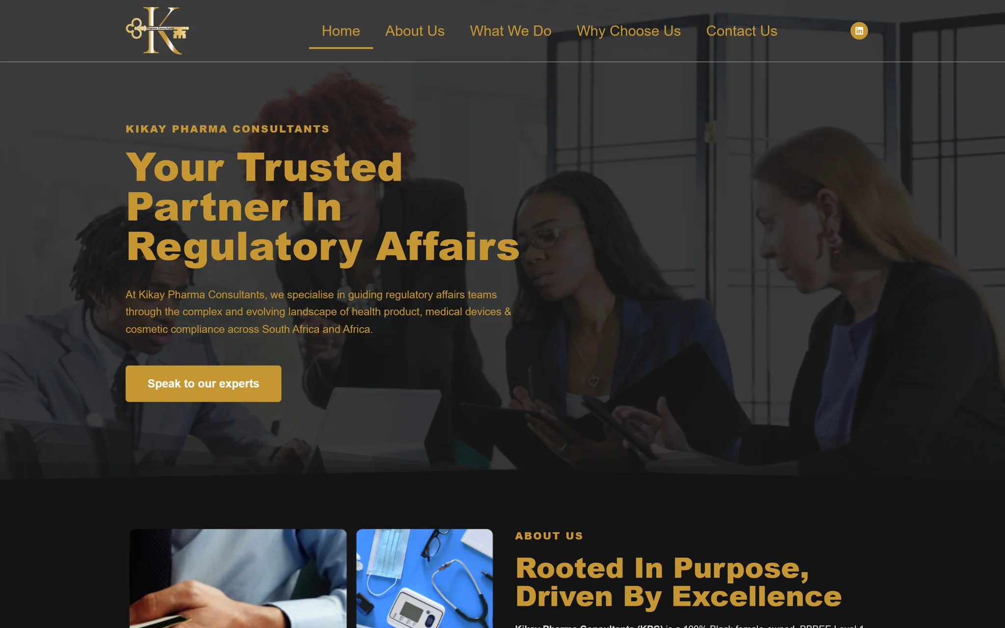 Live Kikay Pharma homepage introducing regulatory-affairs consulting