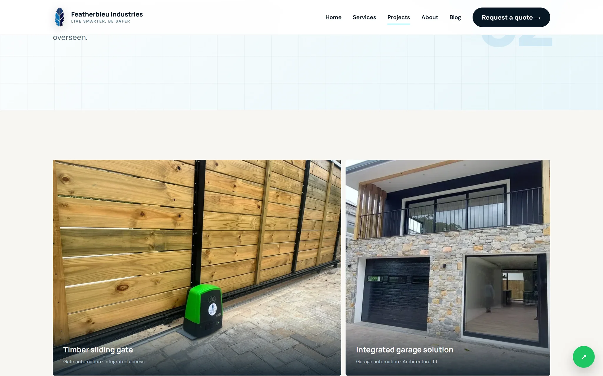 Live installation project gallery with gate and garage-door photographs