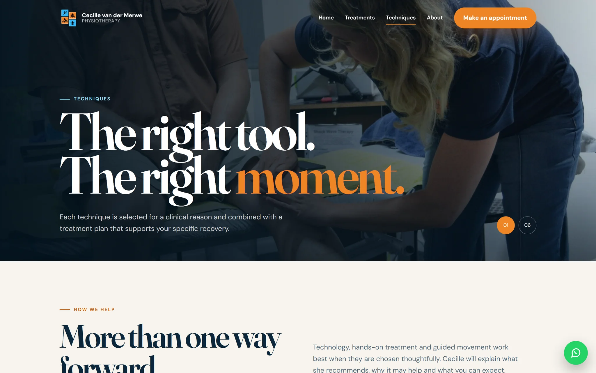 Live techniques page with assessment photography and treatment methods