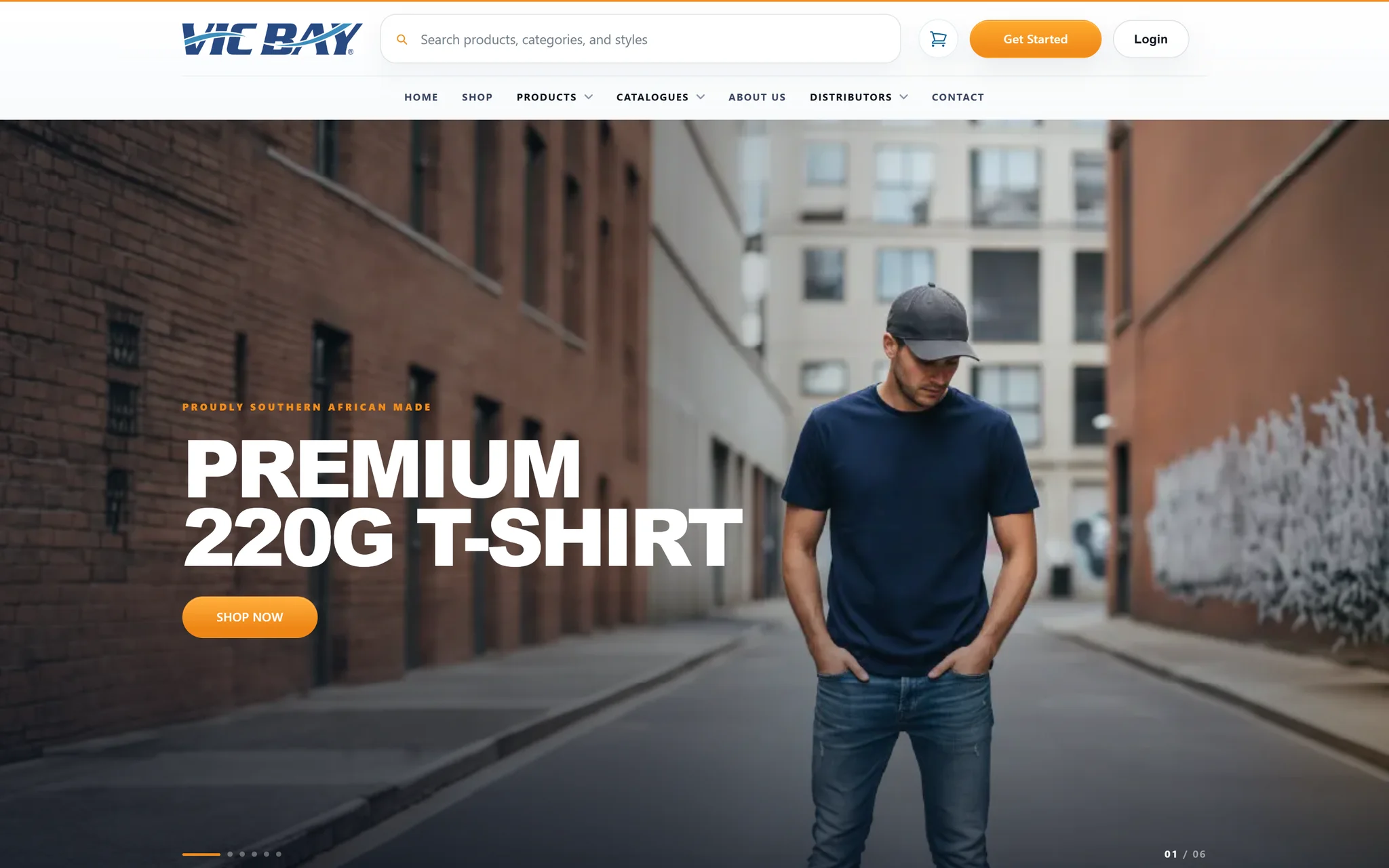 Live VicBay homepage with premium T-shirt campaign