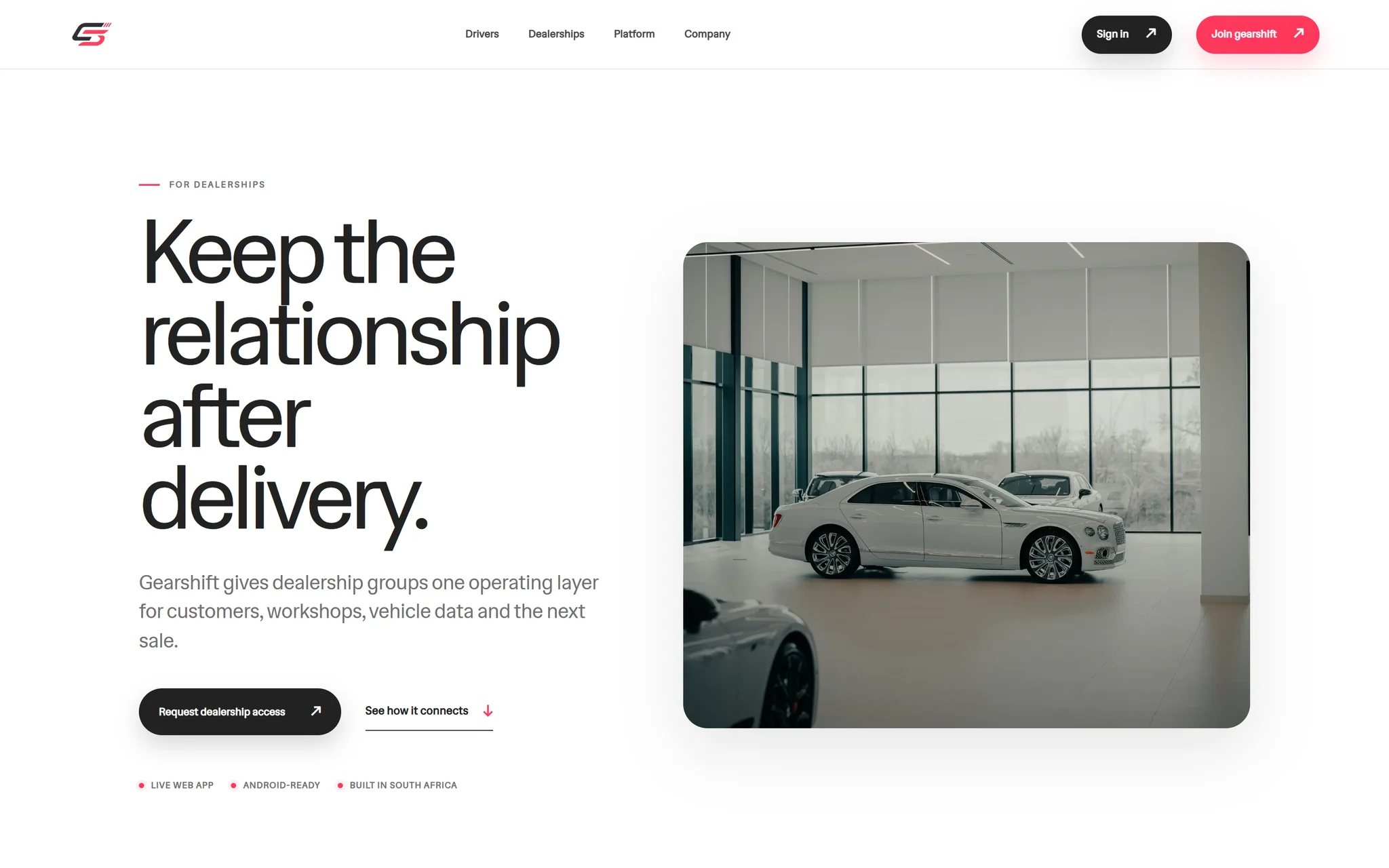 Live Gearshift dealership-platform page