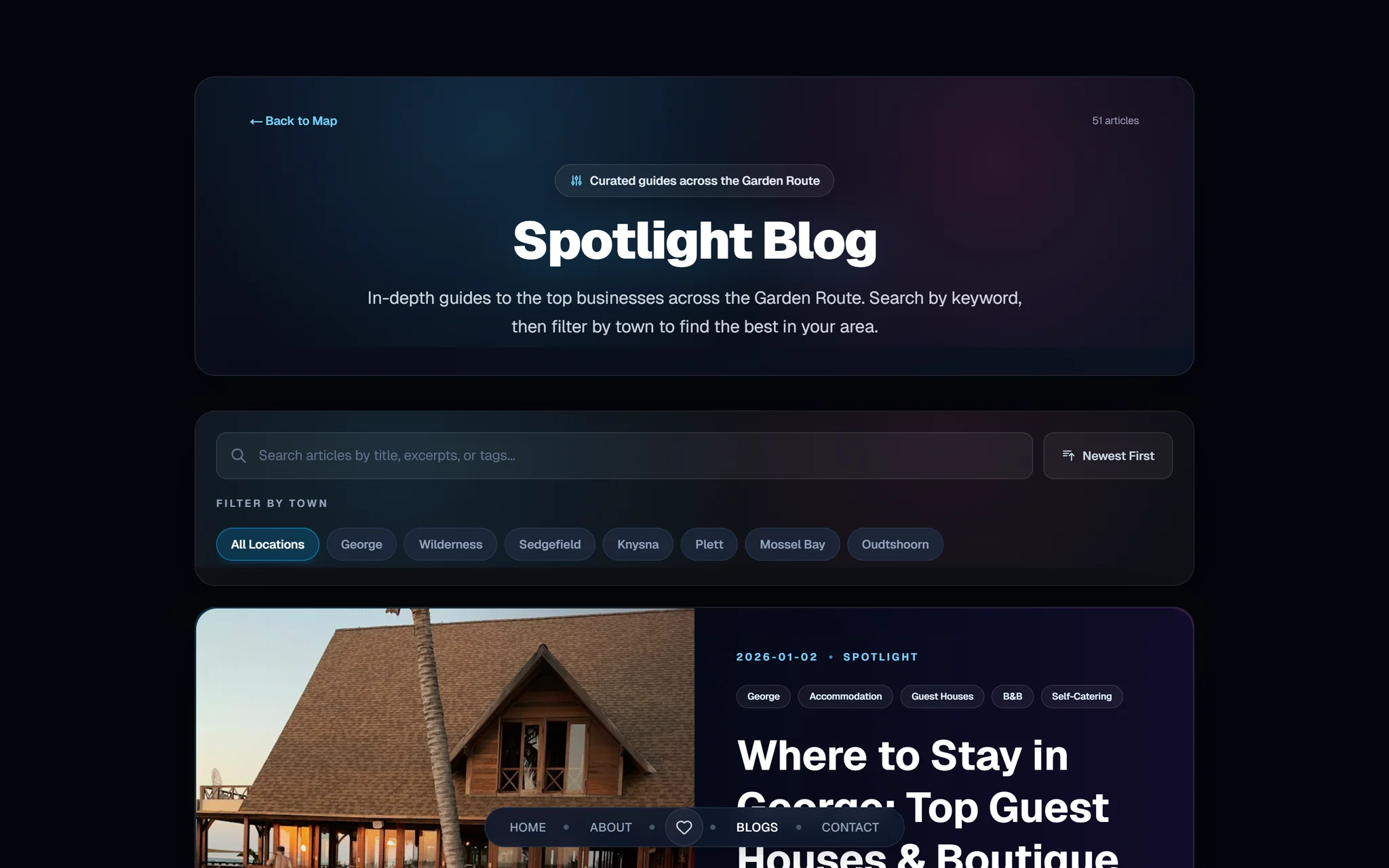 Live Spotlight blog with location filters and editorial photography